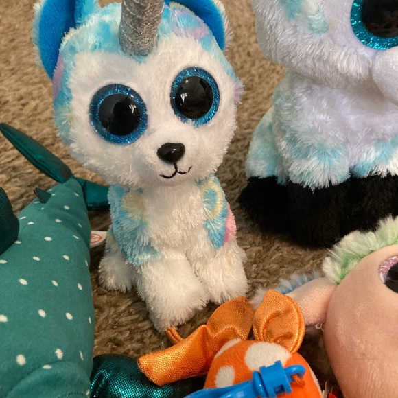 Ty Beanie Babies Big Eye Stuffies Lot Of 9 Whale Flamingo Cat Dog Bird - Picture 3 of 8